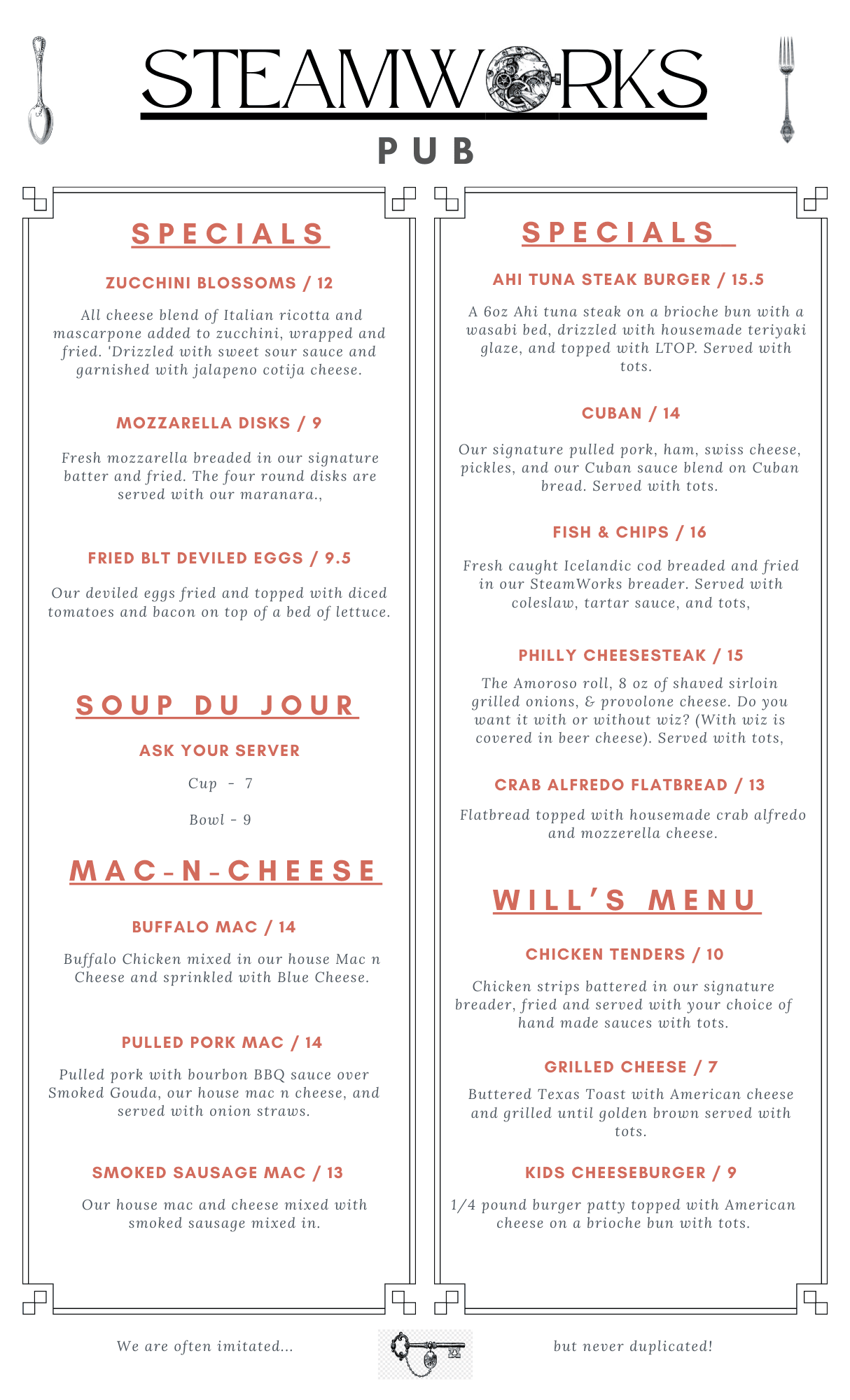 Today's featured special from the SteamWorks kitchen