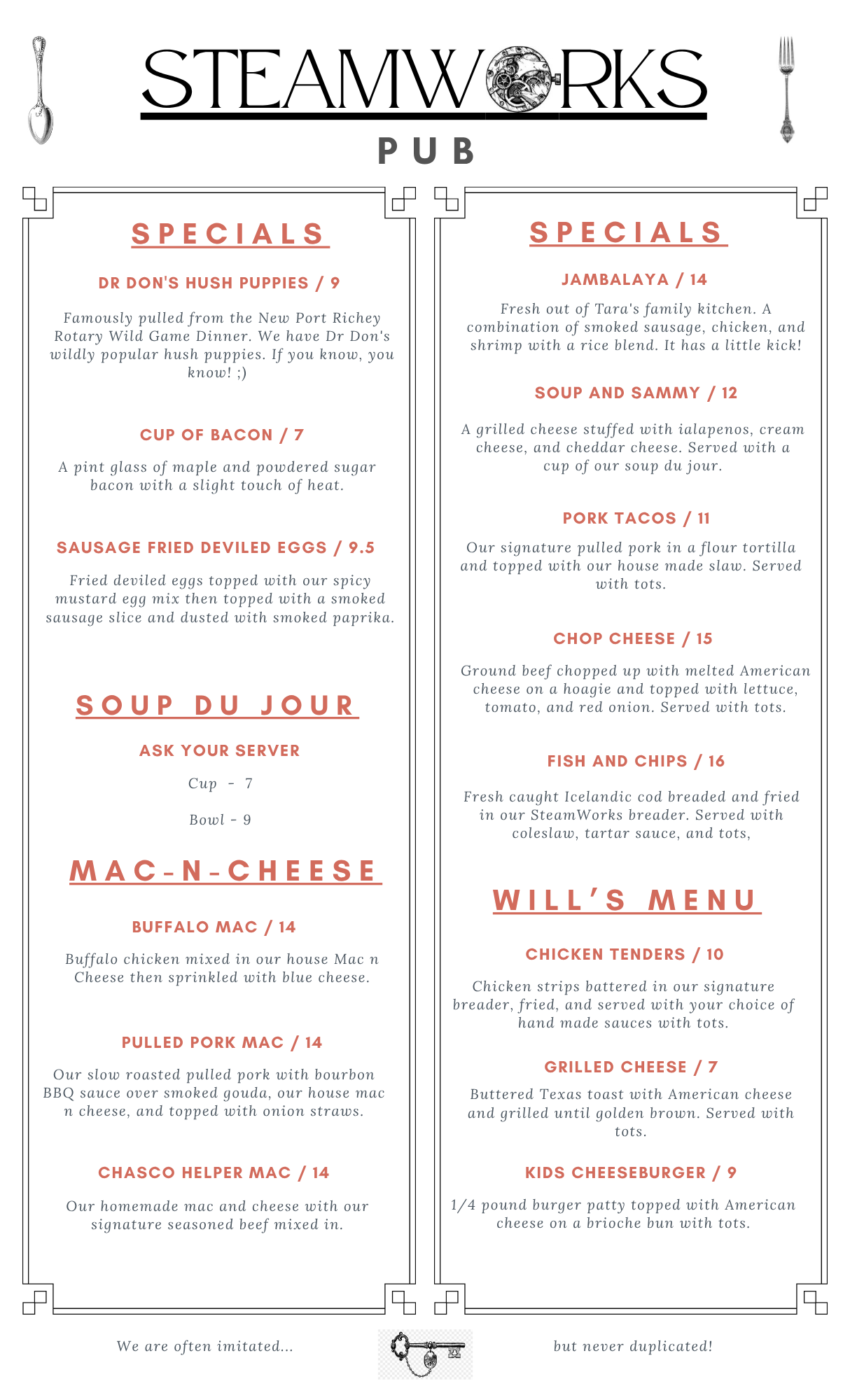 Today's featured special from the SteamWorks kitchen