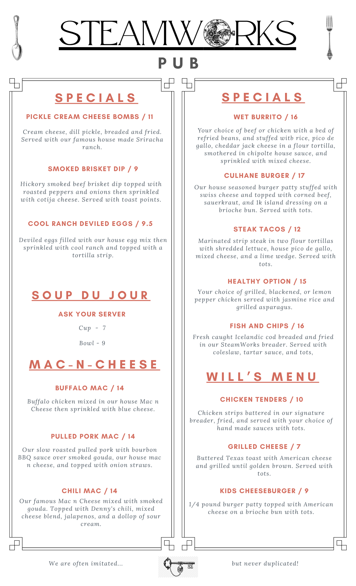 Today's featured special from the SteamWorks kitchen